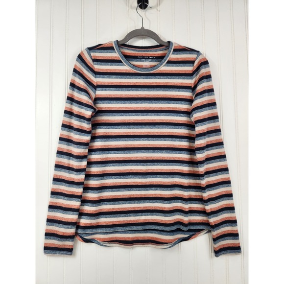 American Eagle Outfitters Tops - American Eagle Soft & Sexy Women Plush Striped Long Sleeve Top Blue Orange Small